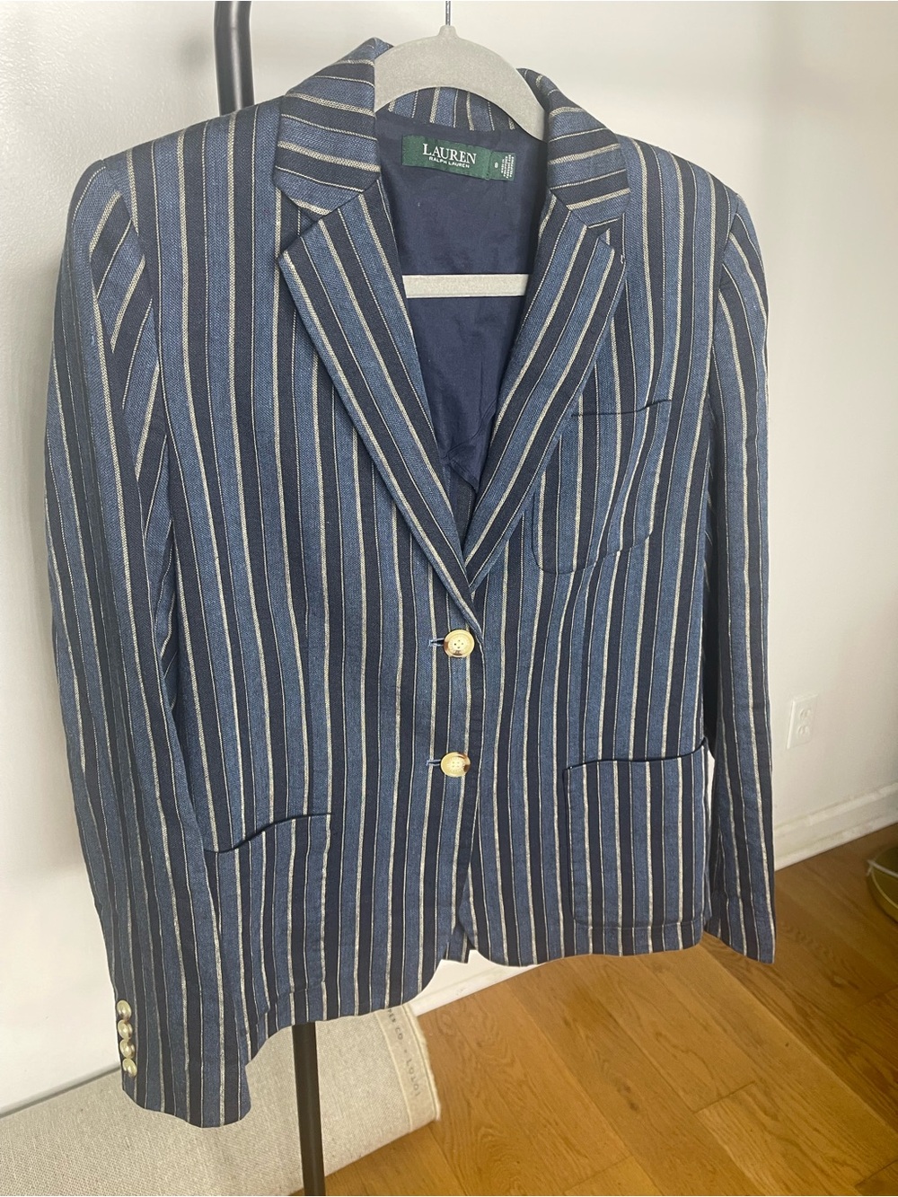 Ralph Lauren Navy Blazer with Cream & Light Blue Stripes